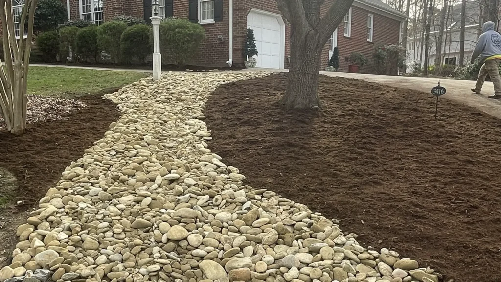 dry creek bed drainage solution in Wake Forest NC
