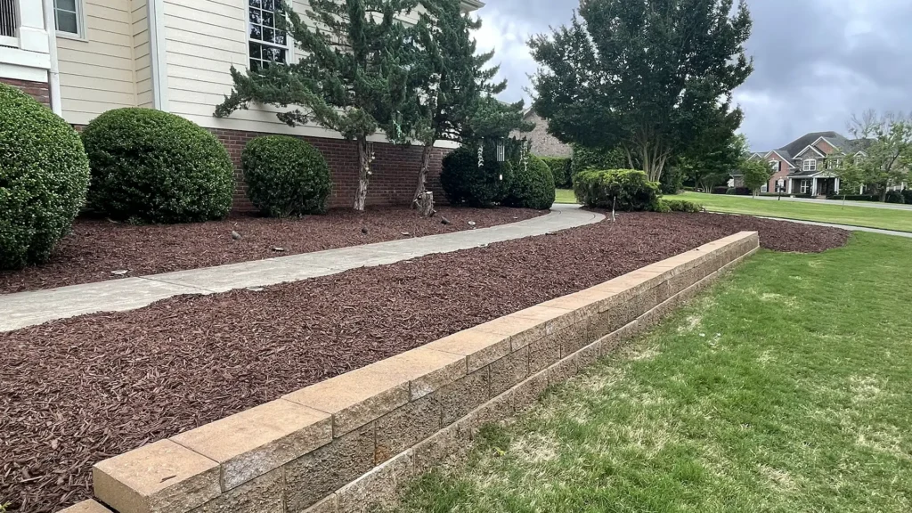 fresh mulch installed in landscaped bed in Wake Forest NC