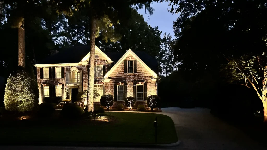 landscape lighting installed at a Wake Forest home