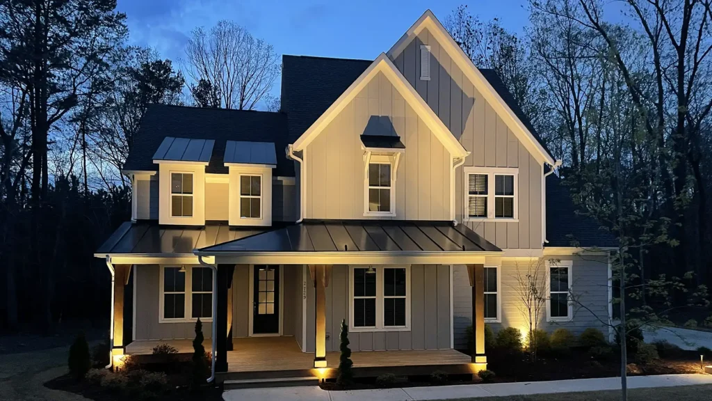 landscape lighting installation at Wake Forest home