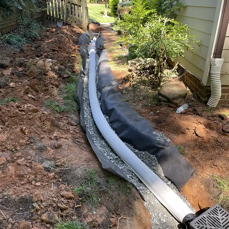 French drain installation in Wake Forest NC